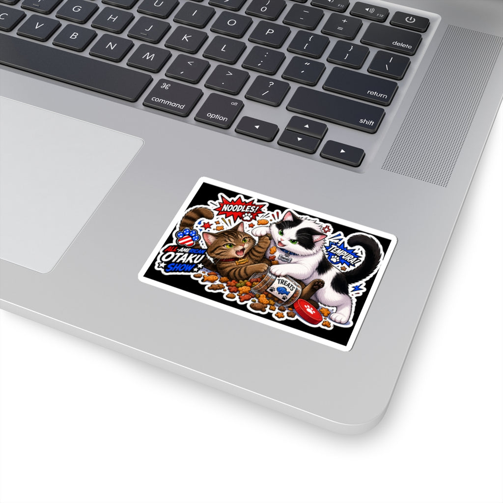 Noodles and tempura having a classic bout over treats sticker