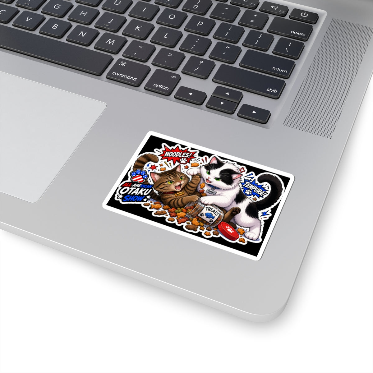 Noodles and tempura having a classic bout over treats sticker